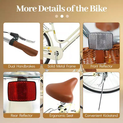 Gymax 26-Inch Beach Cruiser Bike w/Adjustable Seat Woven Basket & Rear Rack