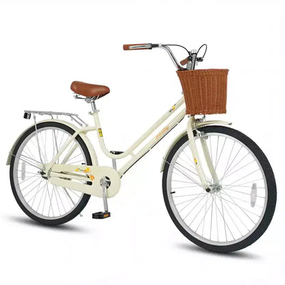 Gymax 26-Inch Beach Cruiser Bike w/Adjustable Seat Woven Basket & Rear Rack