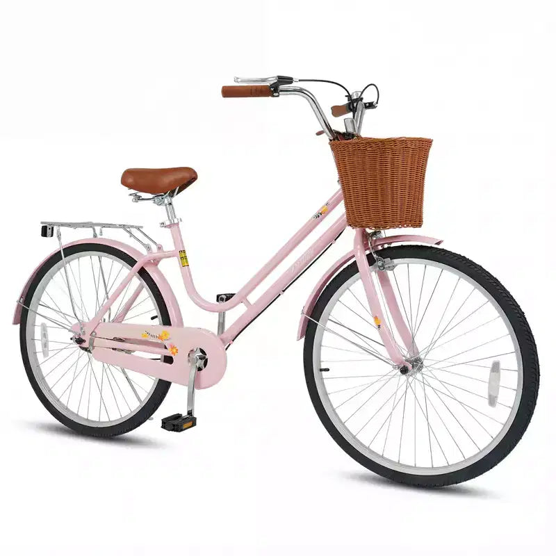 Gymax 26-Inch Beach Cruiser Bike w/Adjustable Seat Woven Basket & Rear Rack