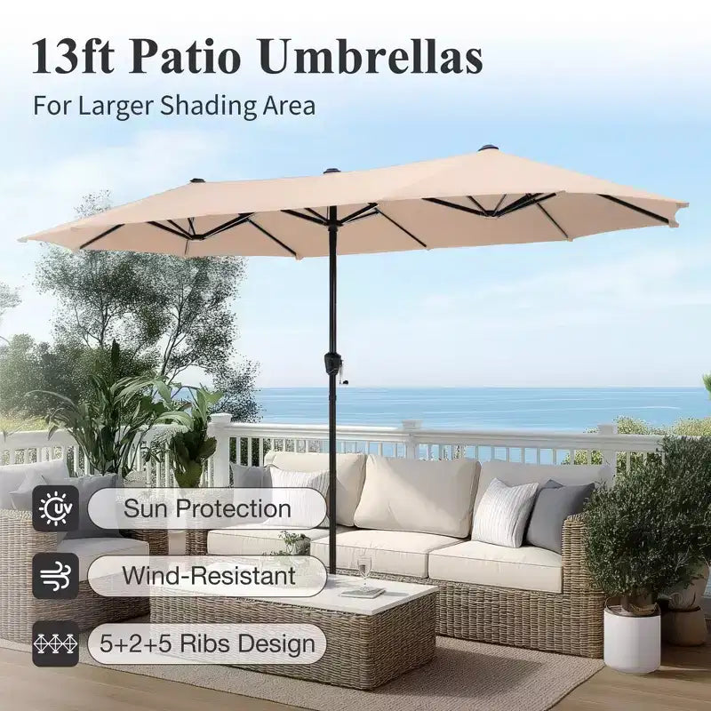 Captiva Designs Table à manger rectangulaire en acier 8 pièces, chaises en acier noir et parasol de marché