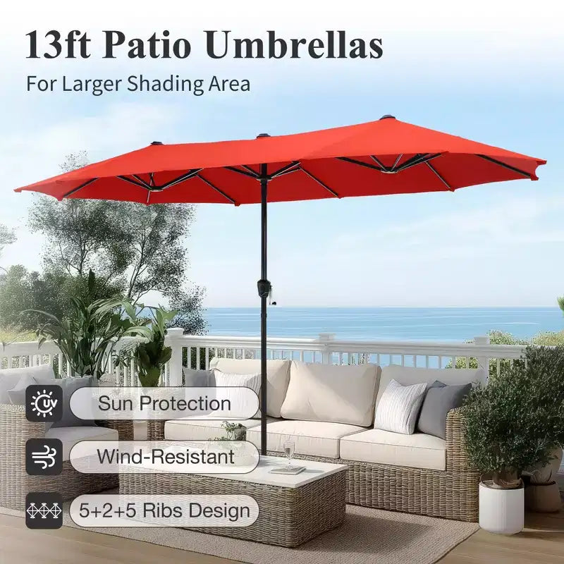 Captiva Designs Table à manger rectangulaire en acier 8 pièces, chaises en acier noir et parasol de marché