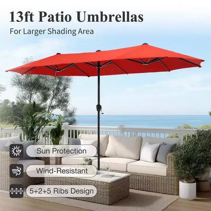 Captiva Designs Table à manger rectangulaire en acier 8 pièces, chaises en acier noir et parasol de marché