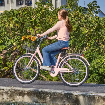 Vélo de plage VEVOR Cruiser, 1 vitesse, 26 pouces, rose, avec panier grande capacité et porte-bagages arrière, sécurisé et robuste, rose