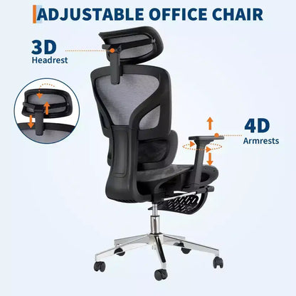 Ergonomic Office Chair, Comfortable Desk Chair with High Back Support and 3D Adjustable Armrests, Swivel Task Chair for Work, Study, Gaming