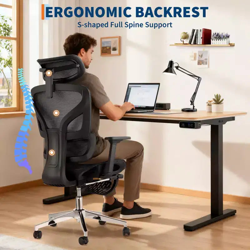 Ergonomic Office Chair, Comfortable Desk Chair with High Back Support and 3D Adjustable Armrests, Swivel Task Chair for Work, Study, Gaming