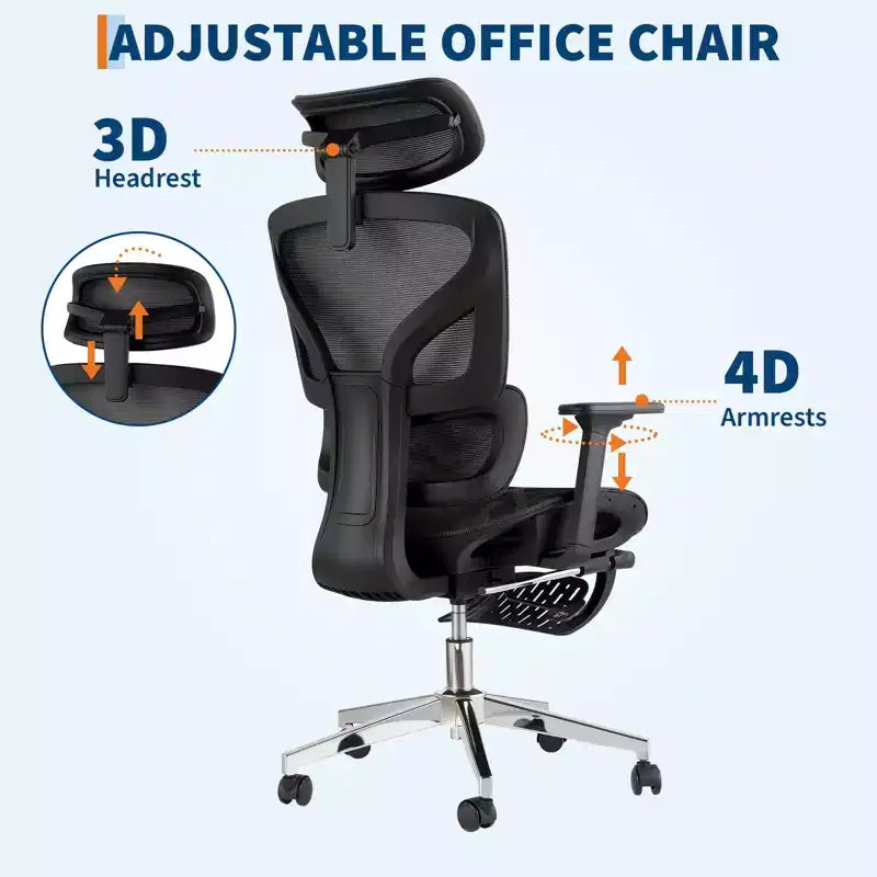 Ergonomic Office Chair, Comfortable Desk Chair with High Back Support and 3D Adjustable Armrests, Swivel Task Chair for Work, Study, Gaming