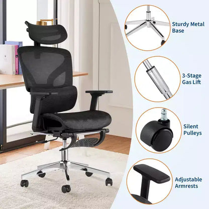 Ergonomic Office Chair, Comfortable Desk Chair with High Back Support and 3D Adjustable Armrests, Swivel Task Chair for Work, Study, Gaming
