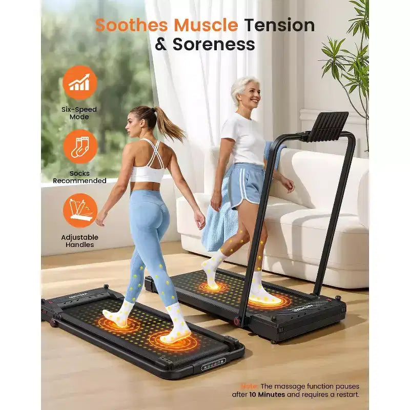 KRISRATE 3-in-1 3.5HP Walking Pad Treadmill w/ Foot Massage & Handle Bar, DualSided Compact Walking Pad, Foldable Treadmill for Home Gym