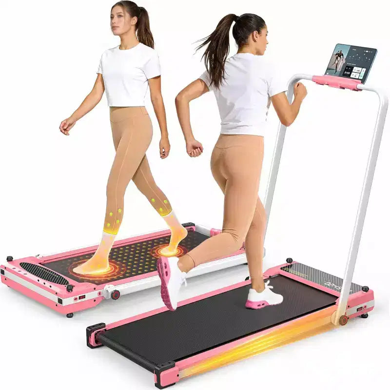 KRISRATE 3-in-1 3.5HP Walking Pad Treadmill w/ Foot Massage & Handle Bar, DualSided Compact Walking Pad, Foldable Treadmill for Home Gym