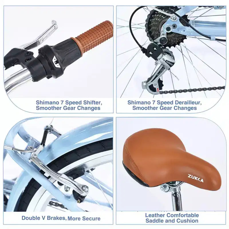 NAYSAYE Vélo Cruiser 24 Pouces 7 Vitesses pour Femmes Vélo Cruiser Complet avec Double Frein en V Selle Réglable Cadre en Acier pour Femmes Hommes Trajets Quotidiens Loisirs