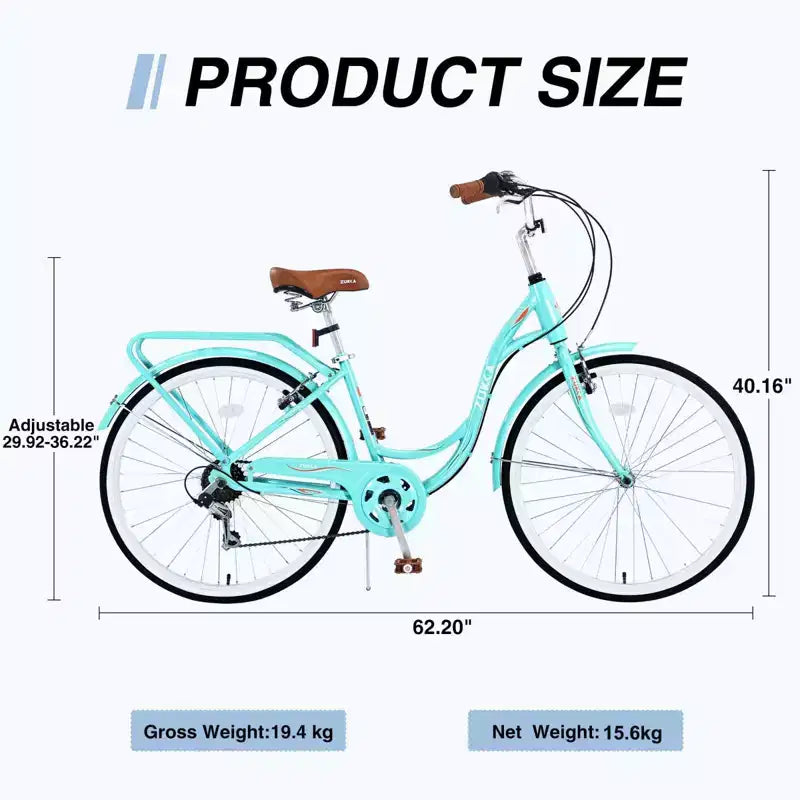 NAYSAYE Vélo Cruiser 24 Pouces 7 Vitesses pour Femmes Vélo Cruiser Complet avec Double Frein en V Selle Réglable Cadre en Acier pour Femmes Hommes Trajets Quotidiens Loisirs