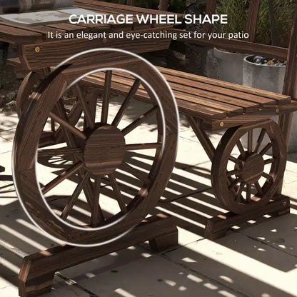 Table et chaises de patio pour 4 personnes, motif roue de chariot, ensemble de mobilier d'extérieur pour jardin, carbonisé