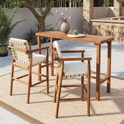 Ensemble de salle à manger GDFStudio Agnes Patio moderne 3 pièces en bois d'acacia hauteur comptoir avec tabourets coussinés