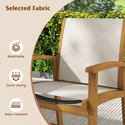 Ensemble de salle à manger d'extérieur Gymax 9 pièces en bois d'acacia avec trou de parasol de 5 cm pour jardin et arrière-cour Naturel et gris