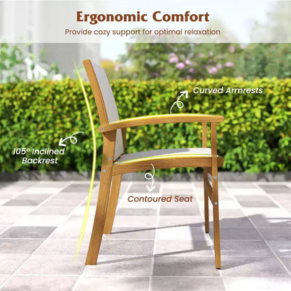 Ensemble de salle à manger d'extérieur Gymax 9 pièces en bois d'acacia avec trou de parasol de 5 cm pour jardin et arrière-cour Naturel et gris