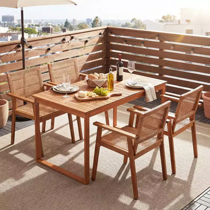 Ensemble de salle à manger 5 pièces en bois d'acacia Gymax avec table et chaises en rotin pour balcon ou piscine