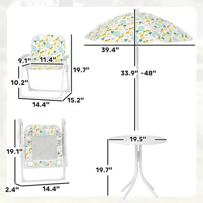 Ensemble Table et Chaises de Pique-nique pour Enfants, Table d'Activités d'Extérieur avec Chaises Pliantes, Parasol Amovible pour Jardin