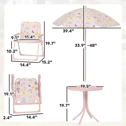 Ensemble Table et Chaises de Pique-nique pour Enfants, Table d'Activités d'Extérieur avec Chaises Pliantes, Parasol Amovible pour Jardin