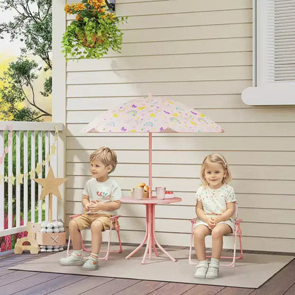 Ensemble Table et Chaises de Pique-nique pour Enfants, Table d'Activités d'Extérieur avec Chaises Pliantes, Parasol Amovible pour Jardin