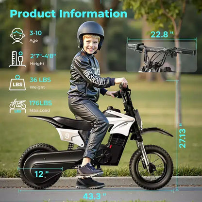 ECOLEAP K1 Kids Electric Dirt Bike 36V  16MPH Fast, 14-Mile Range, 700W Peak Motor, 3-Speed Modes, 12 Off-Road Tires, UL,Ages 3-10
