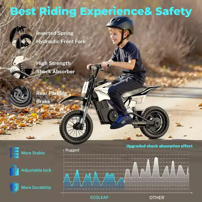 ECOLEAP K1 Kids Electric Dirt Bike 36V  16MPH Fast, 14-Mile Range, 700W Peak Motor, 3-Speed Modes, 12 Off-Road Tires, UL,Ages 3-10