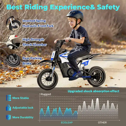 ECOLEAP K1 Kids Electric Dirt Bike 36V  16MPH Fast, 14-Mile Range, 700W Peak Motor, 3-Speed Modes, 12 Off-Road Tires, UL,Ages 3-10