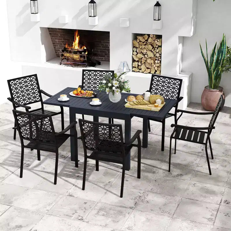 Ensemble de salle à manger extérieur extensible Gymax 7 pièces avec plateau de table à lattes et sièges pour terrasse et jardin