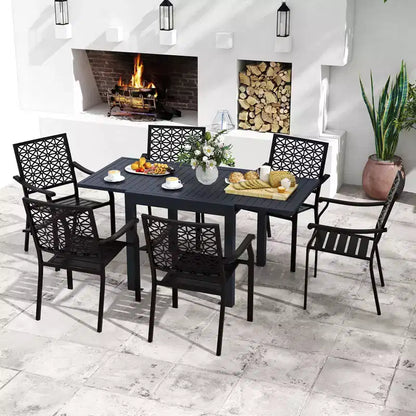 Ensemble de salle à manger extérieur extensible Gymax 7 pièces avec plateau de table à lattes et sièges pour terrasse et jardin