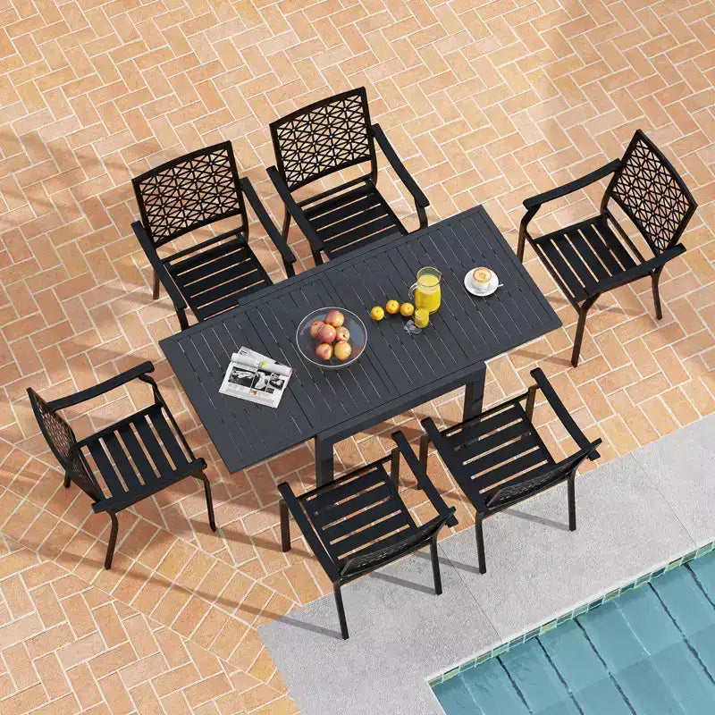 Ensemble de salle à manger extérieur extensible Gymax 7 pièces avec plateau de table à lattes et sièges pour terrasse et jardin