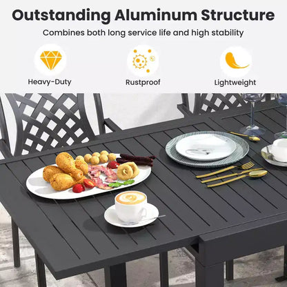 Ensemble de salle à manger extérieur extensible Gymax 7 pièces avec plateau de table à lattes et sièges pour terrasse et jardin