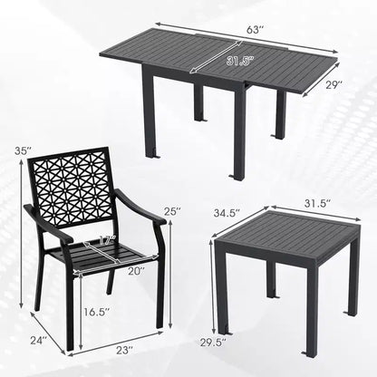 Ensemble de salle à manger extérieur extensible Gymax 7 pièces avec plateau de table à lattes et sièges pour terrasse et jardin