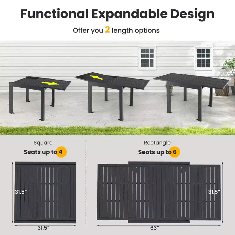 Ensemble de salle à manger extérieur extensible Gymax 7 pièces avec plateau de table à lattes et sièges pour terrasse et jardin