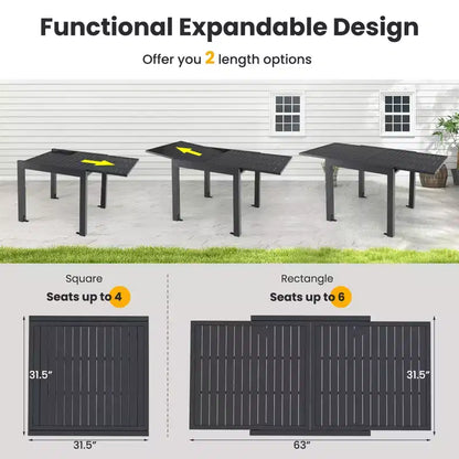 Ensemble de salle à manger extérieur extensible Gymax 7 pièces avec plateau de table à lattes et sièges pour terrasse et jardin