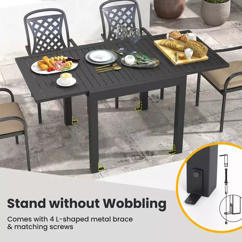 Ensemble de salle à manger extérieur extensible Gymax 7 pièces avec plateau de table à lattes et sièges pour terrasse et jardin