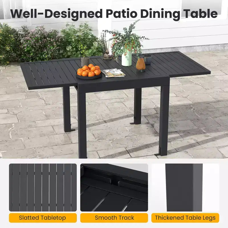 Ensemble de salle à manger extérieur extensible Gymax 7 pièces avec plateau de table à lattes et sièges pour terrasse et jardin