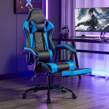 Chaise de jeu ergonomique Ora Maison avec repose-pieds et support lombaire, chaise d'ordinateur pivotante réglable en hauteur et respirante pour adultes, bleue
