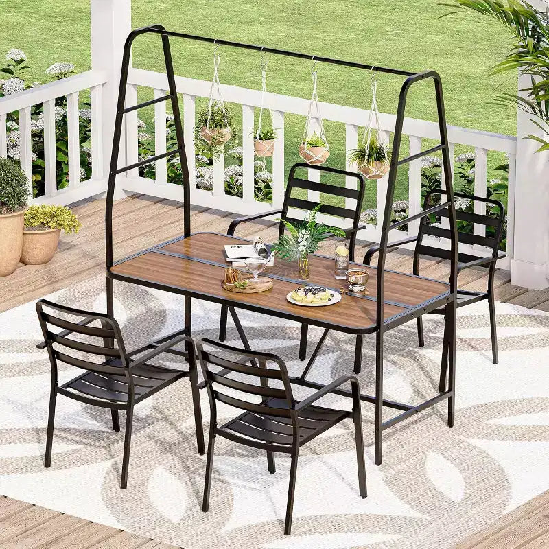 LAUSAINT HOME Ensemble de Table et Chaises d'extérieur A-Frame pour 4 Personnes avec 4 Crochets, Salon de Jardin