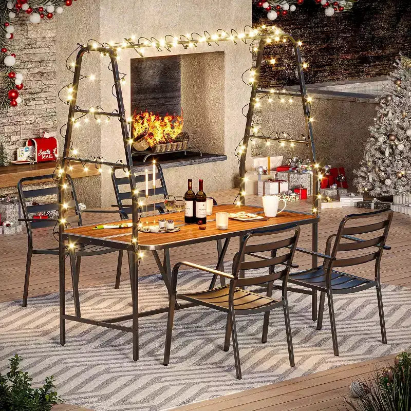 LAUSAINT HOME Ensemble de Table et Chaises d'extérieur A-Frame pour 4 Personnes avec 4 Crochets, Salon de Jardin