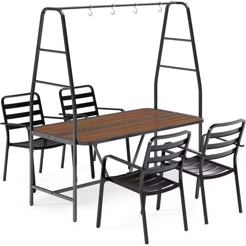 LAUSAINT HOME Ensemble de Table et Chaises d'extérieur A-Frame pour 4 Personnes avec 4 Crochets, Salon de Jardin