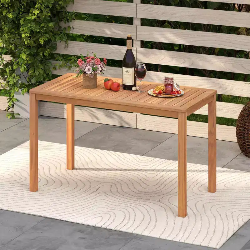 Costway 3 PCS Acacia Wood Patio Dining Set with Slatted Seats for Deck, Lawn and Backyard