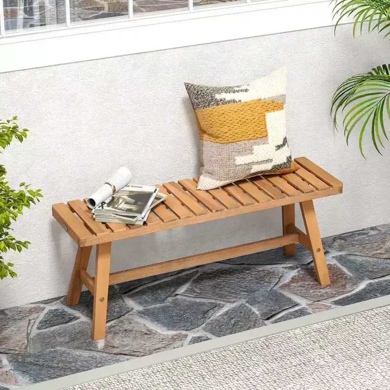 Costway 3 PCS Acacia Wood Patio Dining Set with Slatted Seats for Deck, Lawn and Backyard