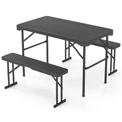 Costway Outdoor Table Bench Set Folding Picnic Table Set w/ 2 Benches Sturdy Metal Frame