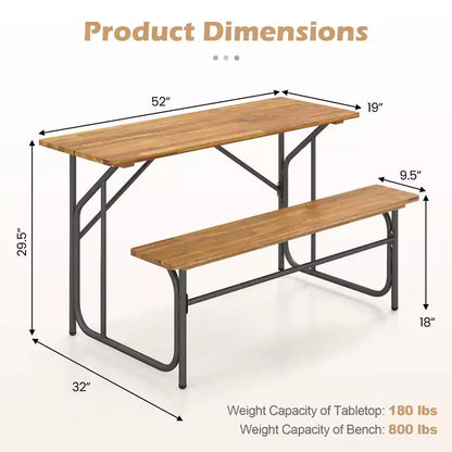 Costway Patio Table Bench Set for 2 Picnic Table & Loveseat w/Acacia Wood Top Metal Legs