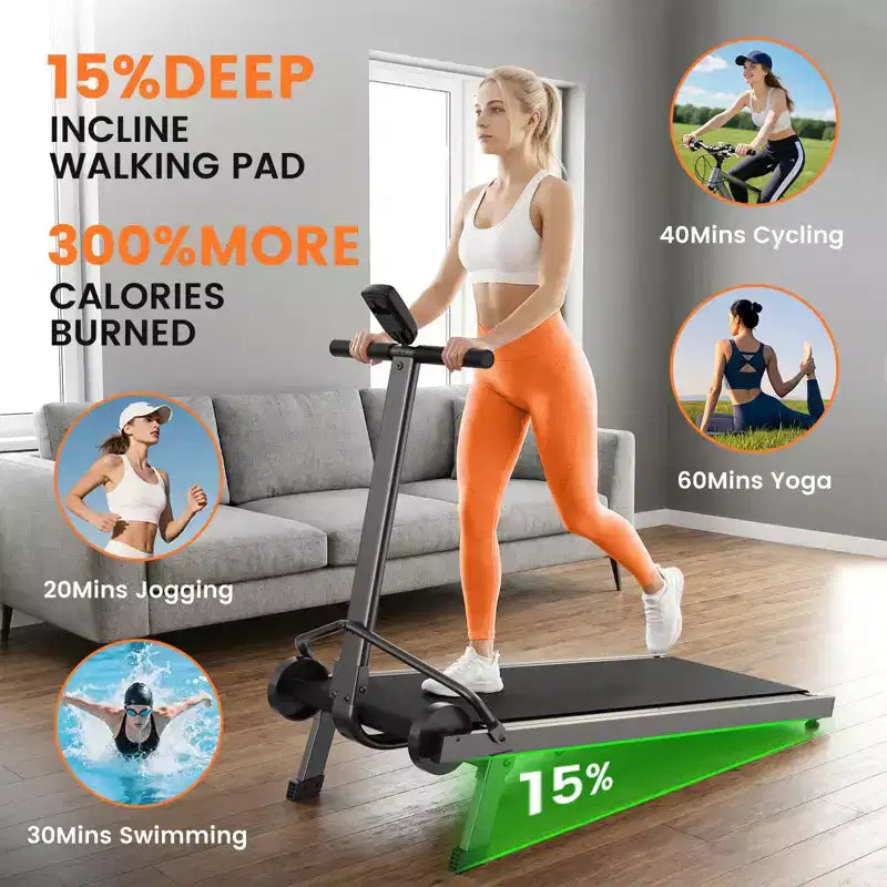 Sailvan Walking Pad Treadmill, Manual Walking Pad Foldable with Incline Handle Bar, Exercise Fitness Treadmill Compact Build for Home 500lbs Capacity
