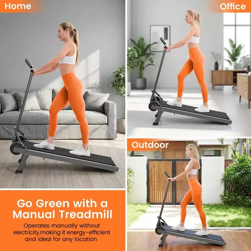 Sailvan Walking Pad Treadmill, Manual Walking Pad Foldable with Incline Handle Bar, Exercise Fitness Treadmill Compact Build for Home 500lbs Capacity