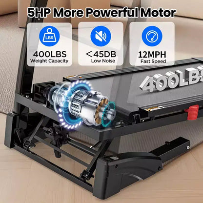 5HP Foldable Treadmill for Home w/ 20% Auto Incline&12MPH,400lbs Capacity,Portable Treadmill,Personalized Workout w/ APP,Running Walking treadmill