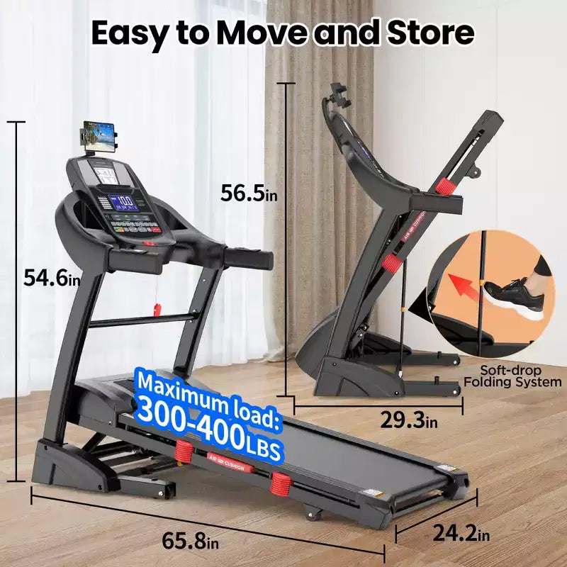 5HP Foldable Treadmill for Home w/ 20% Auto Incline&12MPH,400lbs Capacity,Portable Treadmill,Personalized Workout w/ APP,Running Walking treadmill