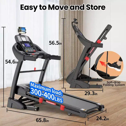 5HP Foldable Treadmill for Home w/ 20% Auto Incline&12MPH,400lbs Capacity,Portable Treadmill,Personalized Workout w/ APP,Running Walking treadmill