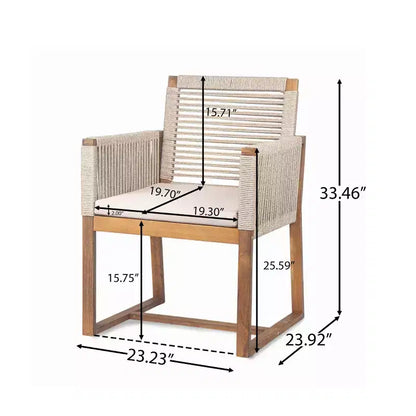 Ensemble de salle à manger d'extérieur 7 pièces en bois d'acacia avec coussins, ensemble de salle à manger de patio avec 6 chaises tressées en corde et grande table pour jardin, terrasse-Panipeachy