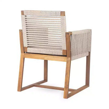 Ensemble de salle à manger d'extérieur 7 pièces en bois d'acacia avec coussins, ensemble de salle à manger de patio avec 6 chaises tressées en corde et grande table pour jardin, terrasse-Panipeachy